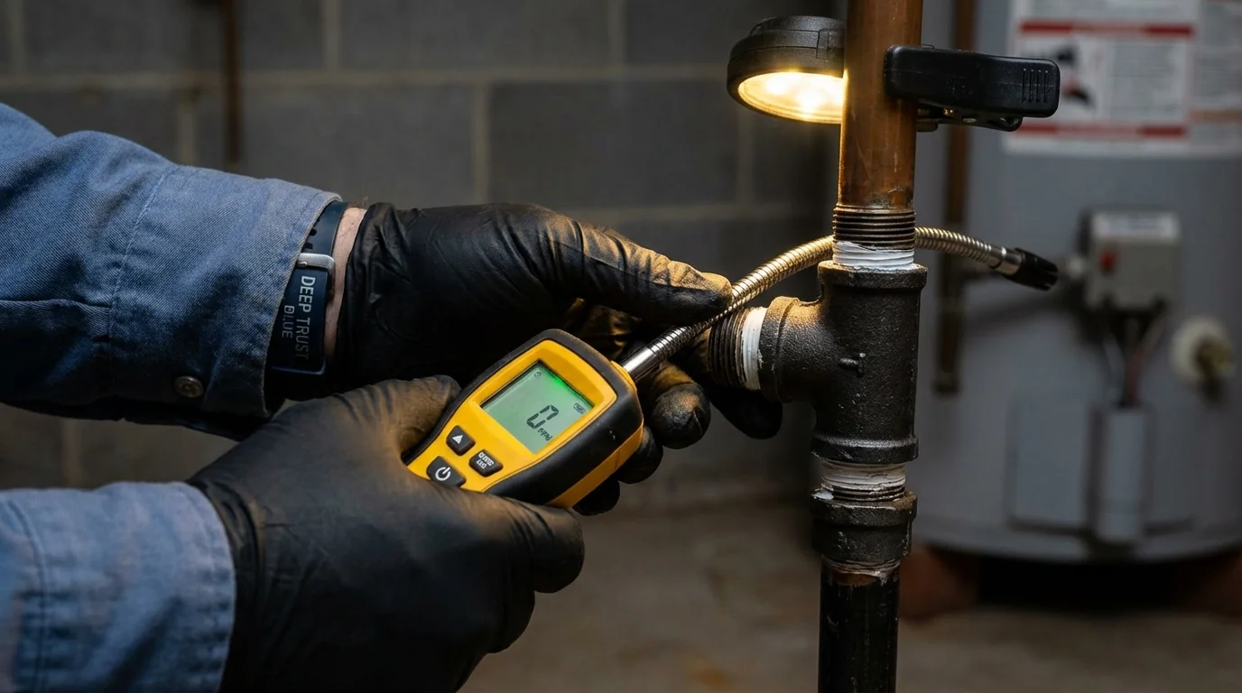 Gas leak detection with electronic sniffer by Johns Plumbing LLC in Osgood